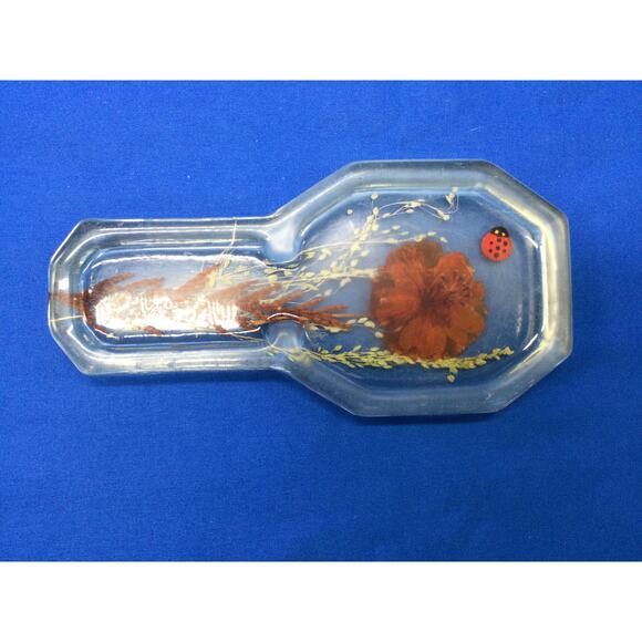 70s Acrylic Pressed flower spoon rest - Picture 3 of 7